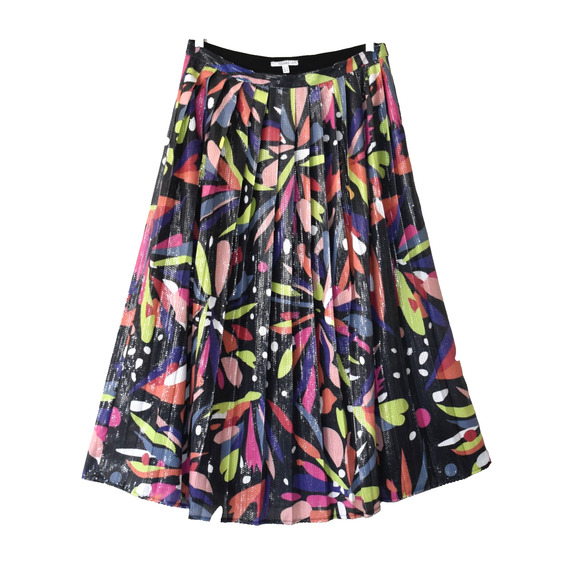 B6 Auth OLIVIA RUBIN Pleated Abstract Floral Sequin Flare Midi Skirt Size US 10 - Picture 1 of 5